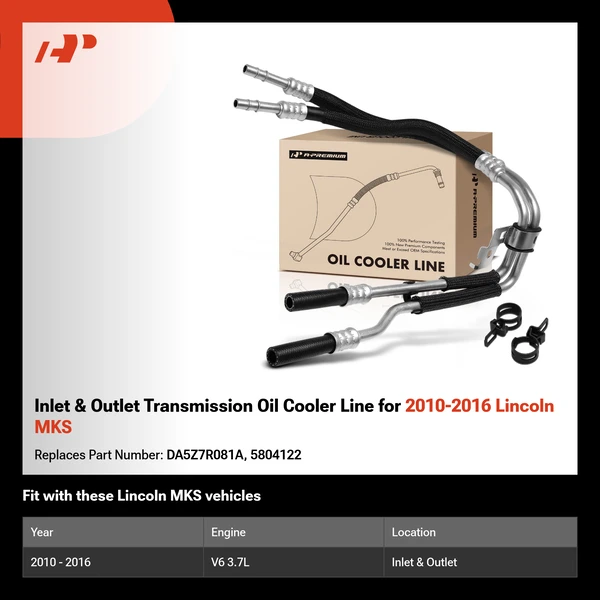 Inlet & Outlet Transmission Oil Cooler Line for 2010-2016 Lincoln MKS