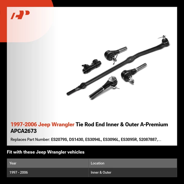 1997-2006 Jeep Wrangler Tie Rod End Inner & Outer A-Premium APCA2673