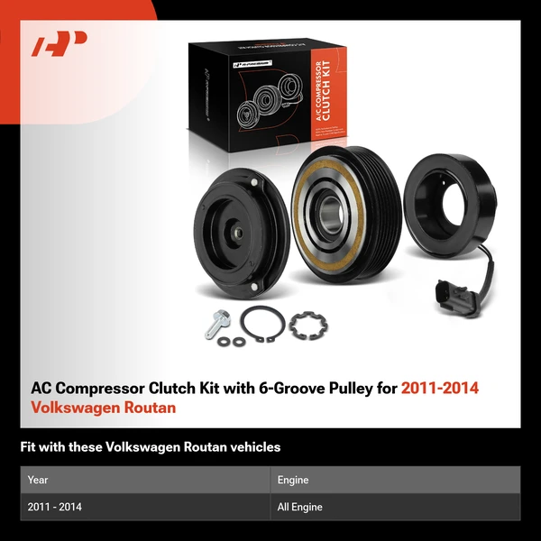 AC Compressor Clutch Kit with 6-Groove Pulley for 2011-2014 Volkswagen Routan