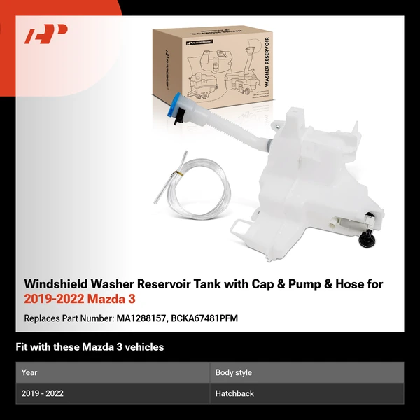 Windshield Washer Reservoir Tank with Cap & Pump & Hose for 2019-2022 Mazda 3