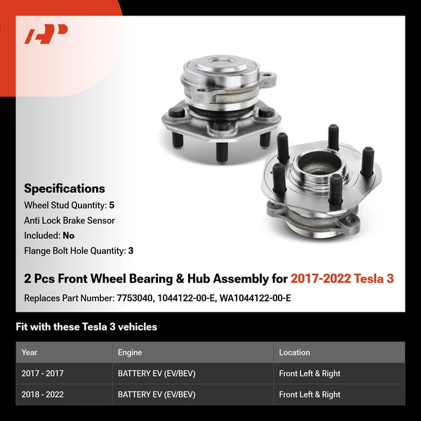 2 Pcs Front Wheel Bearing & Hub Assembly for 2017-2022 Tesla 3
