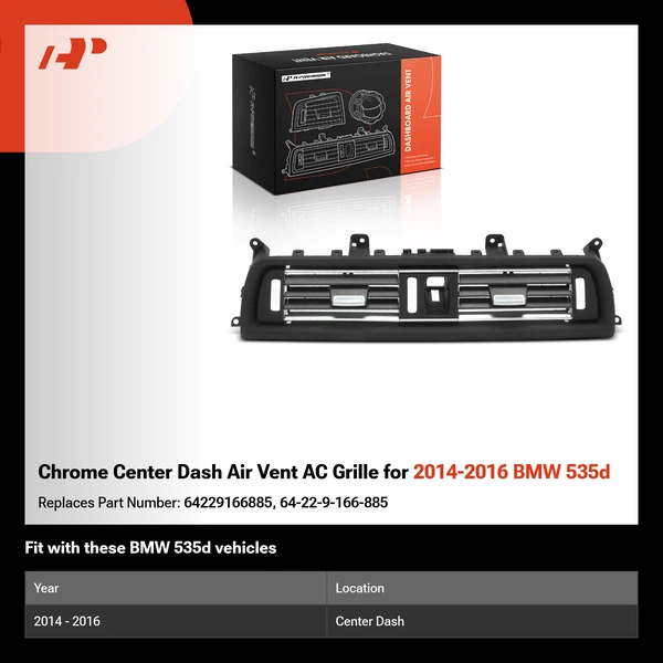 Chrome Center Dash Air Vent AC Grille for 2014-2016 BMW 535d