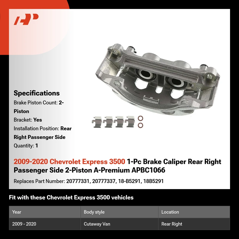 2009-2020 Chevrolet Express 3500 1-Pc Brake Caliper Rear Right Passenger Side 2-Piston A-Premium APBC1066
