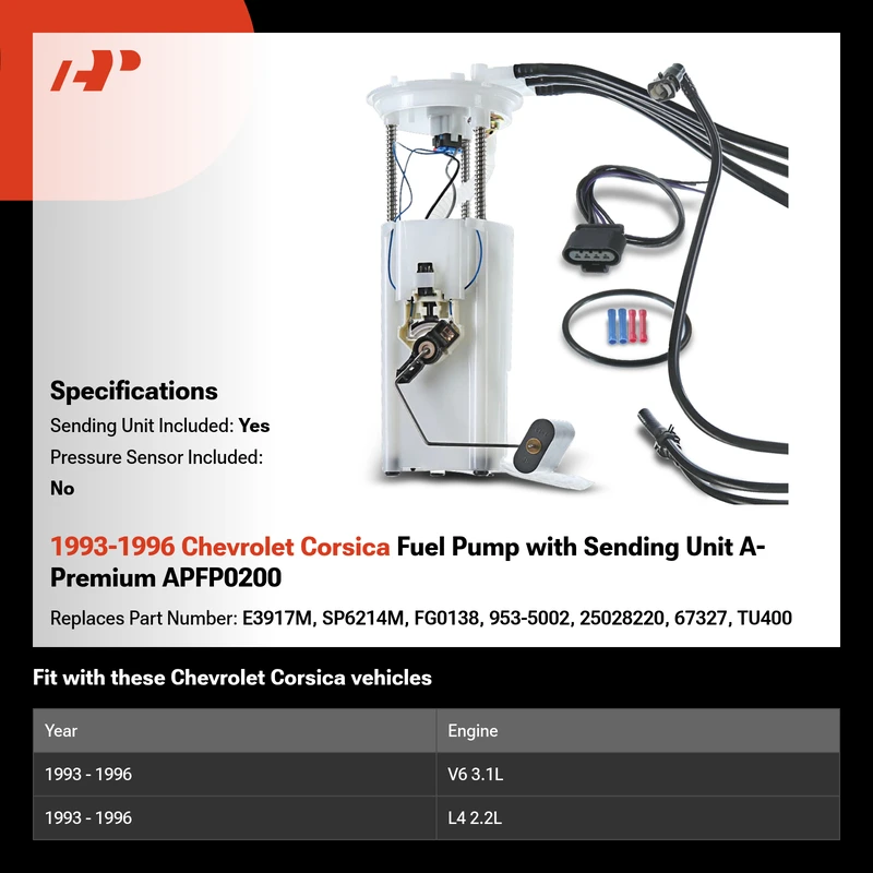 1993-1996 Chevrolet Corsica Fuel Pump with Sending Unit A-Premium APFP0200