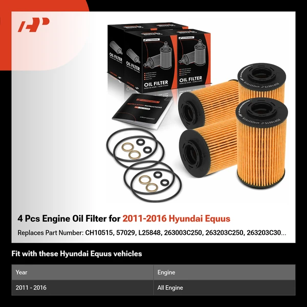 4 Pcs Engine Oil Filter for 2011-2016 Hyundai Equus