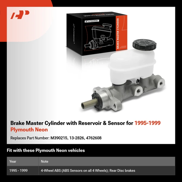 Brake Master Cylinder with Reservoir & Sensor for 1995-1999 Plymouth Neon