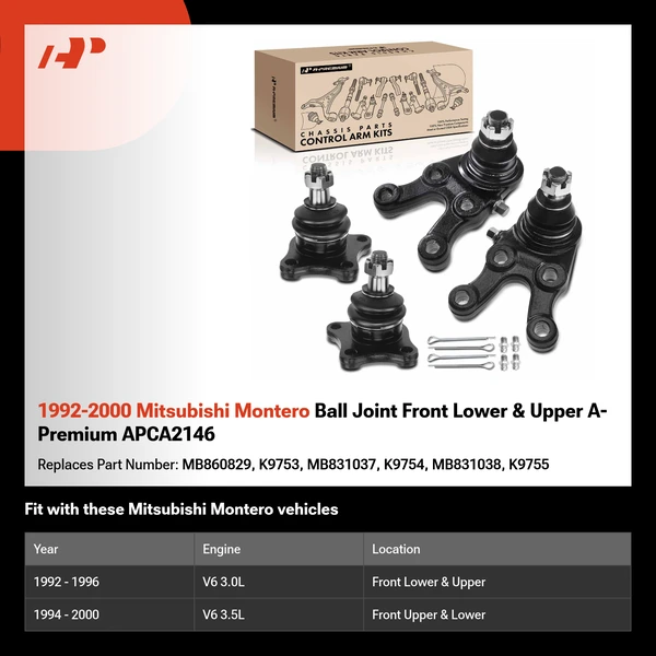 1992-2000 Mitsubishi Montero Ball Joint Front Lower & Upper A-Premium APCA2146