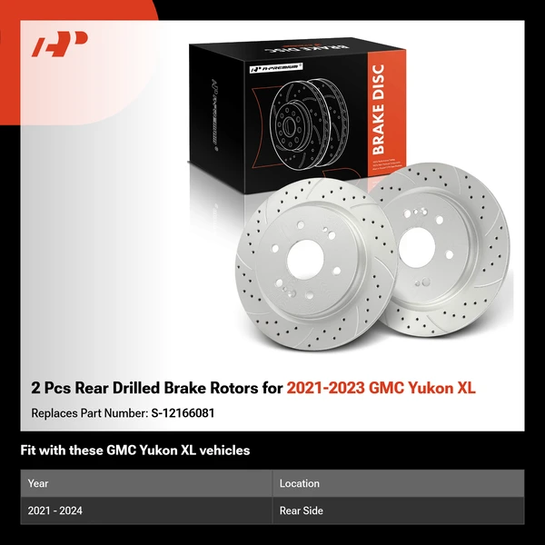 2 Pcs Rear Drilled Brake Rotors for 2021-2023 GMC Yukon XL