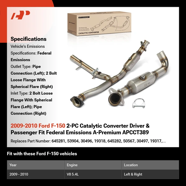 2009-2010 Ford F-150 2-PC Catalytic Converter Driver & Passenger Fit Federal Emissions A-Premium APCCT389