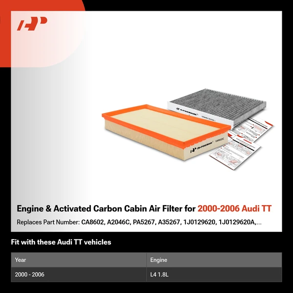 Engine & Activated Carbon Cabin Air Filter for 2000-2006 Audi TT