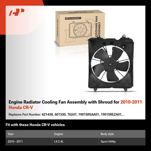 Engine Radiator Cooling Fan Assembly with Shroud for 2010-2011 Honda CR-V