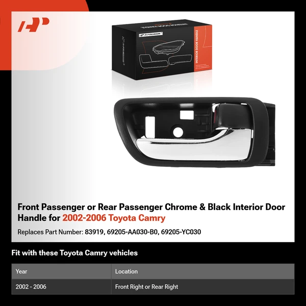 Front Passenger or Rear Passenger Chrome & Black Interior Door Handle for 2002-2006 Toyota Camry