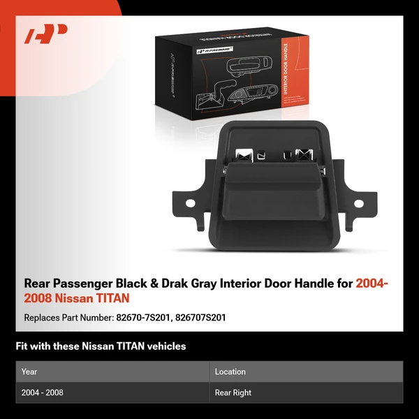 Rear Passenger Black & Drak Gray Interior Door Handle for 2004-2008 Nissan TITAN