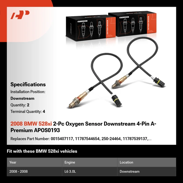 2008 BMW 528xi 2-Pc Oxygen Sensor Downstream 4-Pin A-Premium APOS0193
