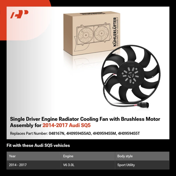 Single Driver Engine Radiator Cooling Fan with Brushless Motor Assembly for 2014-2017 Audi SQ5