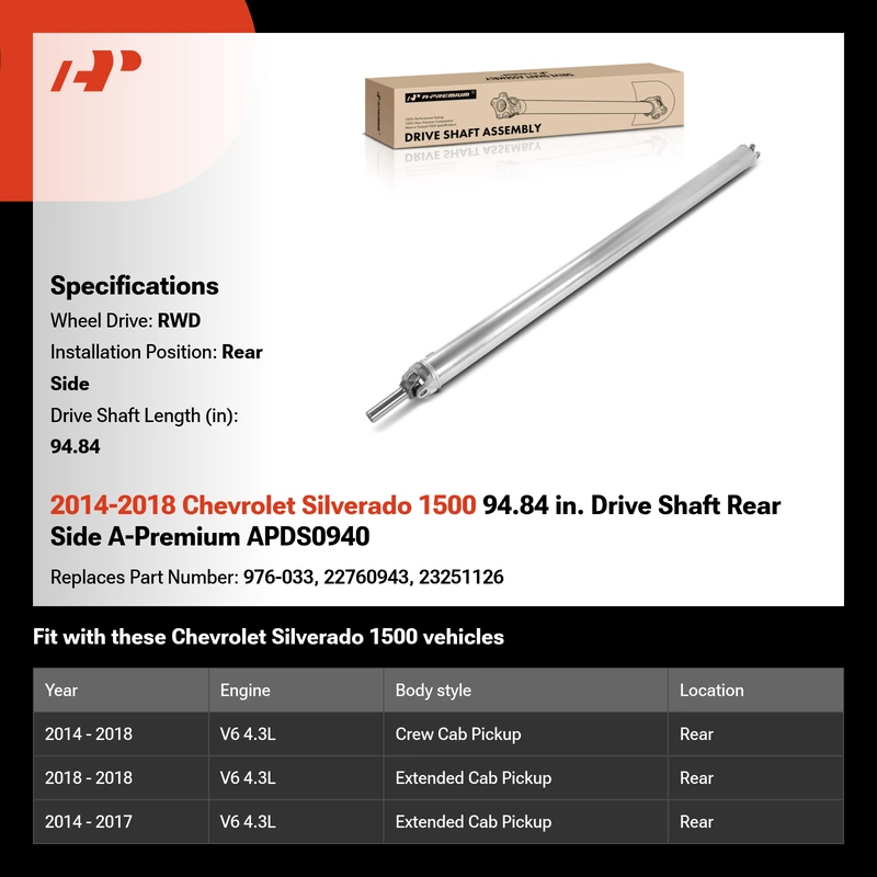 2014-2018 Chevrolet Silverado 1500 94.84 in. Drive Shaft Rear Side A-Premium APDS0940