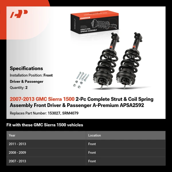 2007-2013 GMC Sierra 1500 2-Pc Complete Strut & Coil Spring Assembly Front Driver & Passenger A-Premium APSA2592