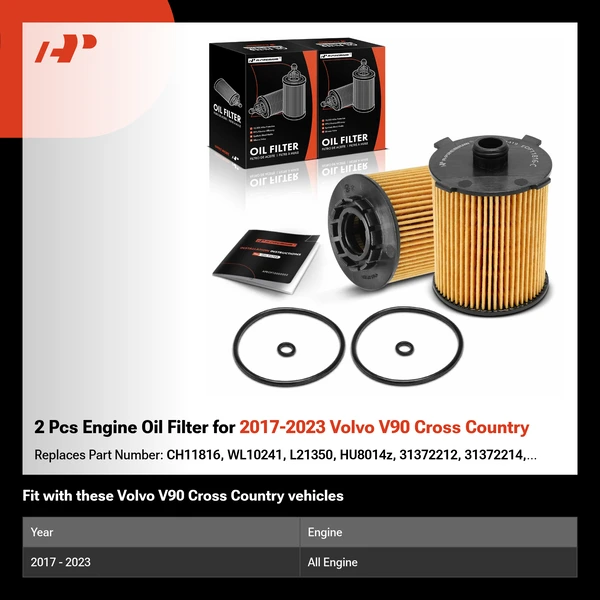 2 Pcs Engine Oil Filter for 2017-2023 Volvo V90 Cross Country