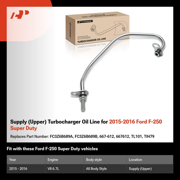 Supply (Upper) Turbocharger Oil Line for 2015-2016 Ford F-250 Super Duty