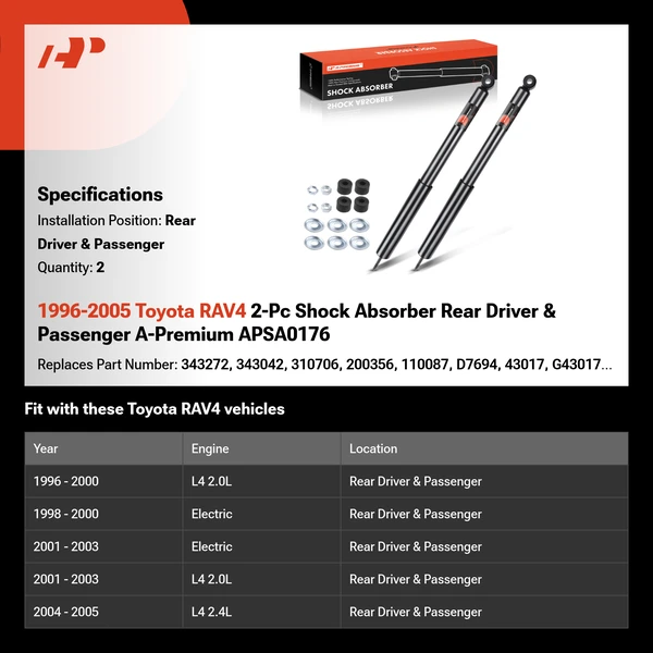 1996-2005 Toyota RAV4 2-Pc Shock Absorber Rear Driver & Passenger A-Premium APSA0176