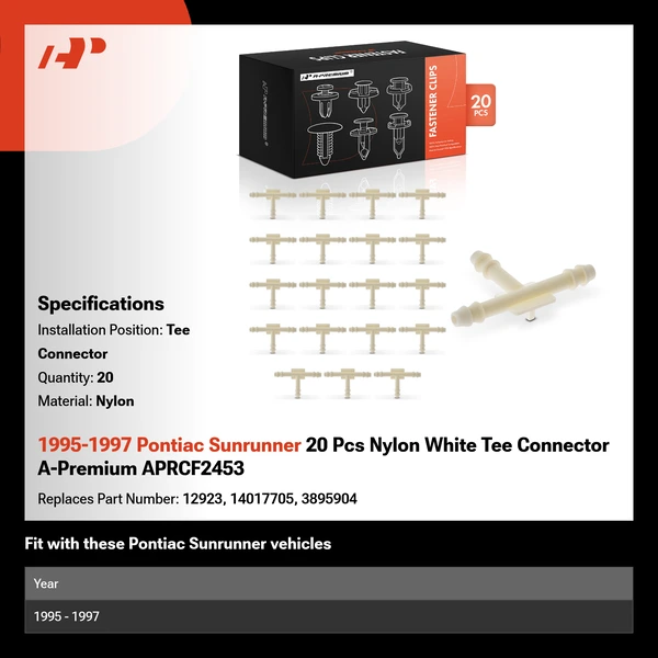 1995-1997 Pontiac Sunrunner 20 Pcs Nylon White Tee Connector A-Premium APRCF2453
