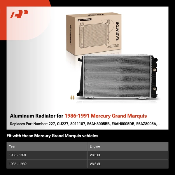 Aluminum Radiator for 1986-1991 Mercury Grand Marquis