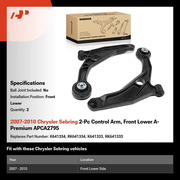 2007-2010 Chrysler Sebring 2-Pc Control Arm, Front Lower A-Premium APCA2795