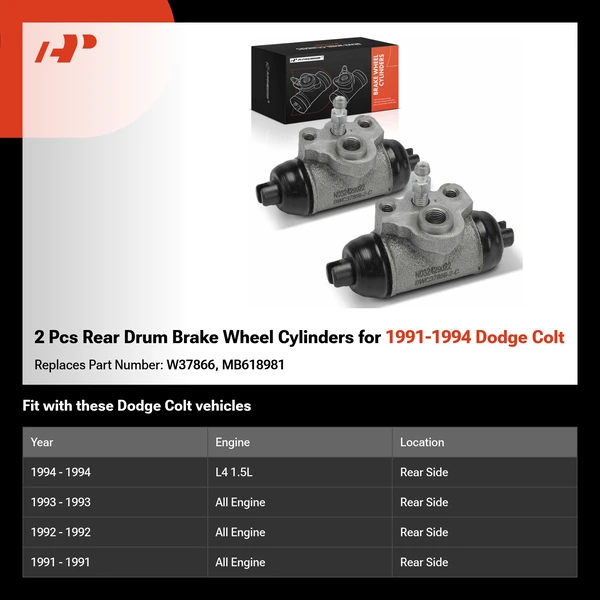 2 Pcs Rear Drum Brake Wheel Cylinders for 1991-1994 Dodge Colt
