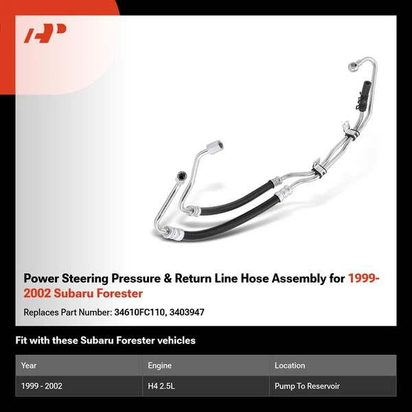 Power Steering Pressure & Return Line Hose Assembly for 1999-2002 Subaru Forester