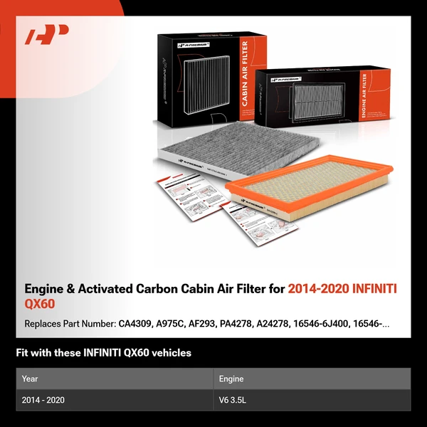 Engine & Activated Carbon Cabin Air Filter for 2014-2020 INFINITI QX60