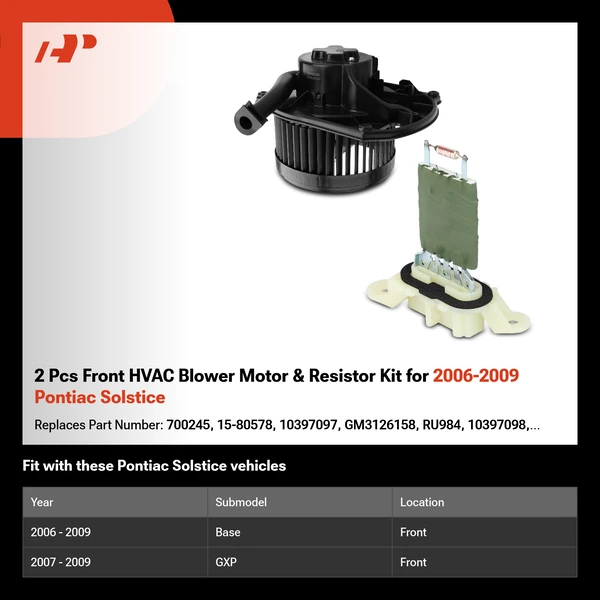 2 Pcs Front HVAC Blower Motor & Resistor Kit for 2006-2009 Pontiac Solstice