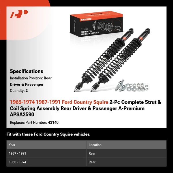 1965-1974 1987-1991 Ford Country Squire 2-Pc Complete Strut & Coil Spring Assembly Rear Driver & Passenger A-Premium APSA2590