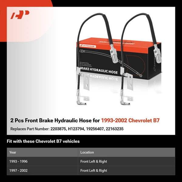 2 Pcs Front Brake Hydraulic Hose for 1993-2002 Chevrolet B7