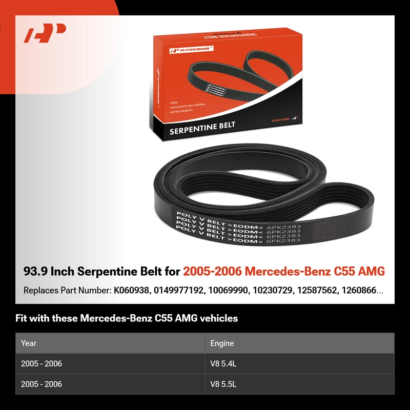 93.9 Inch Serpentine Belt for 2005-2006 Mercedes-Benz C55 AMG