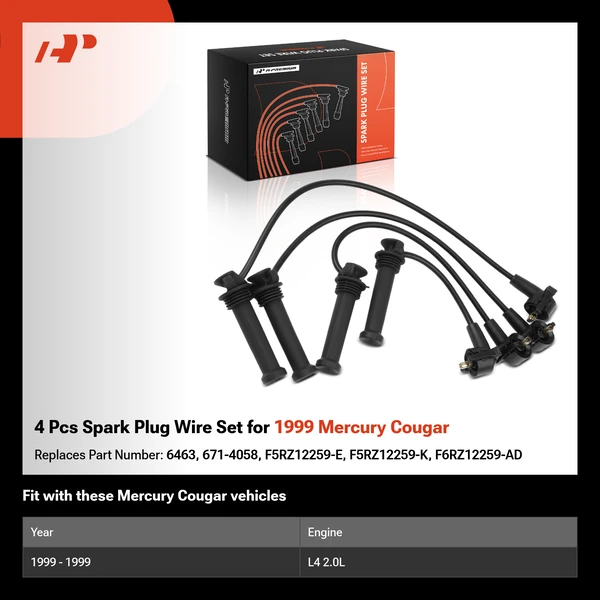 4 Pcs Spark Plug Wire Set for 1999 Mercury Cougar