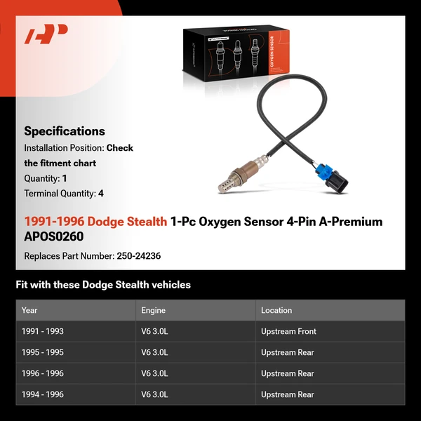 1991-1996 Dodge Stealth 1-Pc Oxygen Sensor 4-Pin A-Premium APOS0260