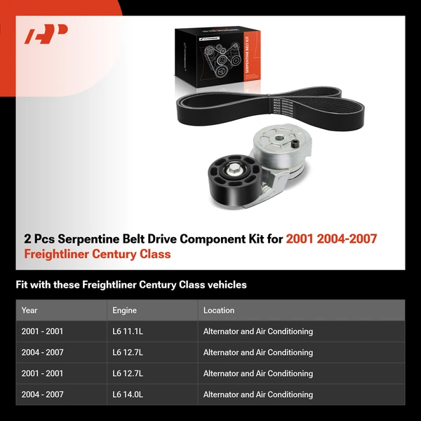 2 Pcs Serpentine Belt Drive Component Kit for 2001 2004-2007 Freightliner Century Class