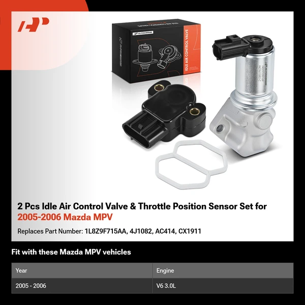 2 Pcs Idle Air Control Valve & Throttle Position Sensor Set for 2005-2006 Mazda MPV