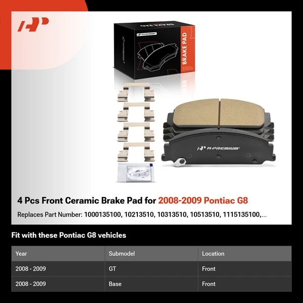 4 Pcs Front Ceramic Brake Pad for 2008-2009 Pontiac G8