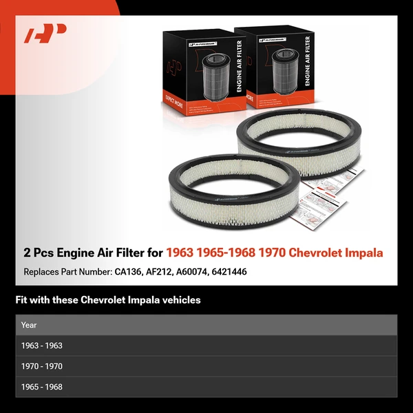 2 Pcs Engine Air Filter for 1963 1965-1968 1970 Chevrolet Impala