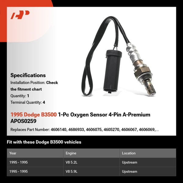 1995 Dodge B3500 1-Pc Oxygen Sensor 4-Pin A-Premium APOS0259