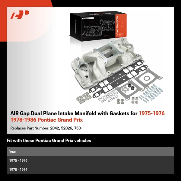 AIR Gap Dual Plane Intake Manifold with Gaskets for 1975-1976 1978-1986 Pontiac Grand Prix