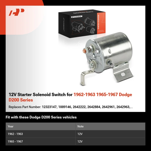 12V Starter Solenoid Switch for 1962-1963 1965-1967 Dodge D200 Series