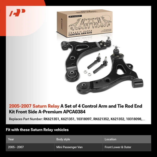 2005-2007 Saturn Relay A Set of 4 Control Arm and Tie Rod End Kit Front Side A-Premium APCA0384