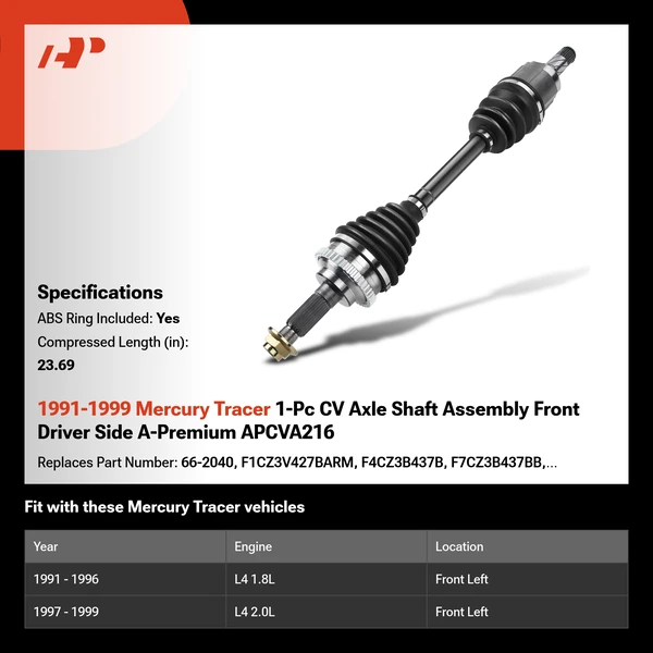 1991-1999 Mercury Tracer 1-Pc CV Axle Shaft Assembly Front Driver Side A-Premium APCVA216