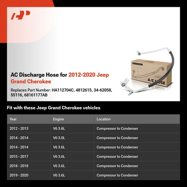 AC Discharge Hose for 2012-2020 Jeep Grand Cherokee