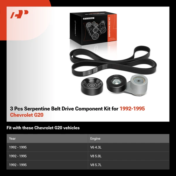 3 Pcs Serpentine Belt Drive Component Kit for 1992-1995 Chevrolet G20