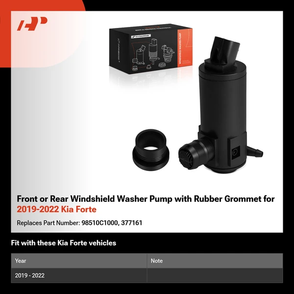 Front or Rear Windshield Washer Pump with Rubber Grommet for 2019-2022 Kia Forte