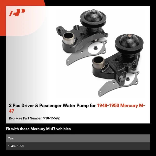 2 Pcs Driver & Passenger Water Pump for 1948-1950 Mercury M-47