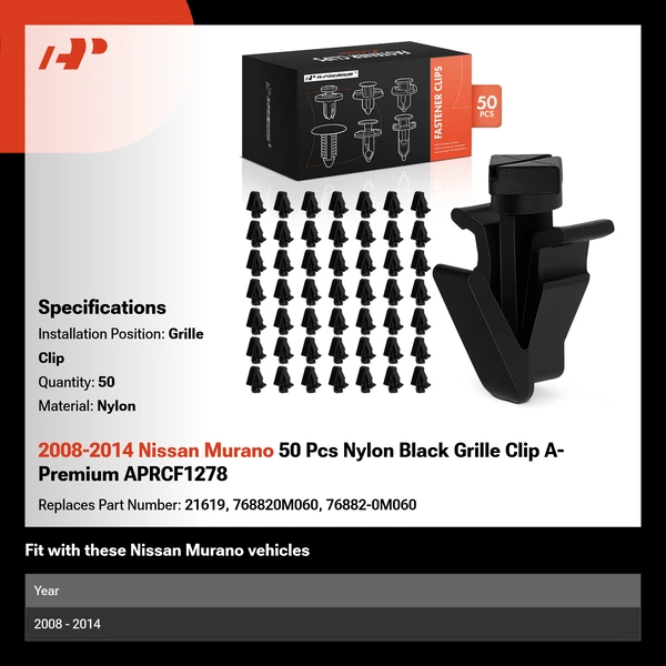 2008-2014 Nissan Murano 50 Pcs Nylon Black Grille Clip A-Premium APRCF1278
